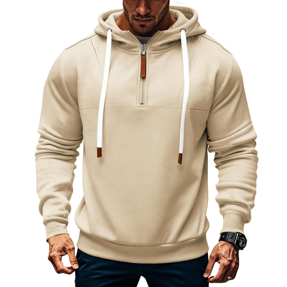 Mens Quarter Zip Hoodie Sweatshirt Warm Fleece Long Sleeve Pullover Hoodies for Men