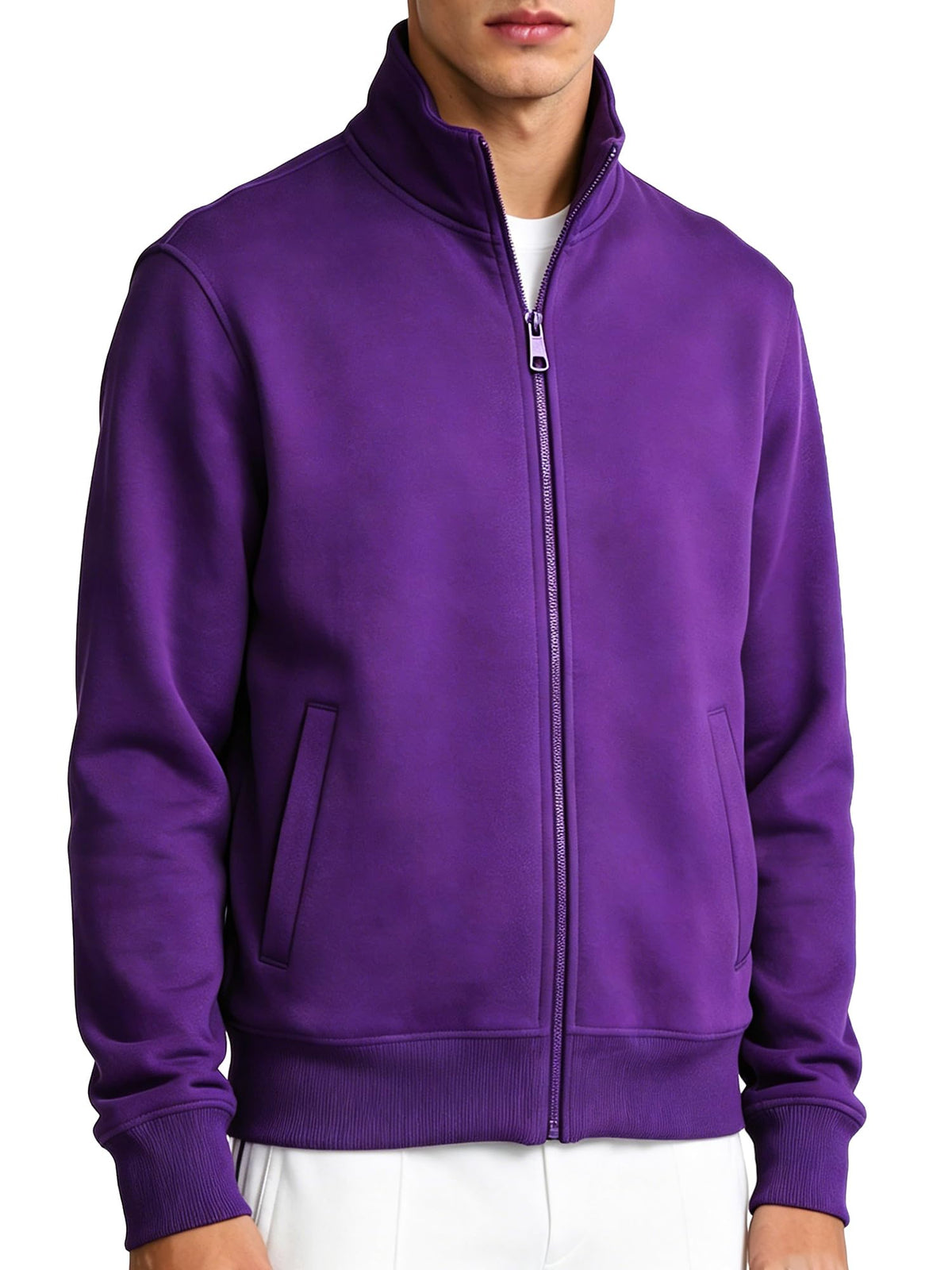 Mens Zip Up Sweatshirt No Hood Mock Neck Sweatshirts Men's Fleece Jackets Full Zip Lightweight Jacket Seam Pocket