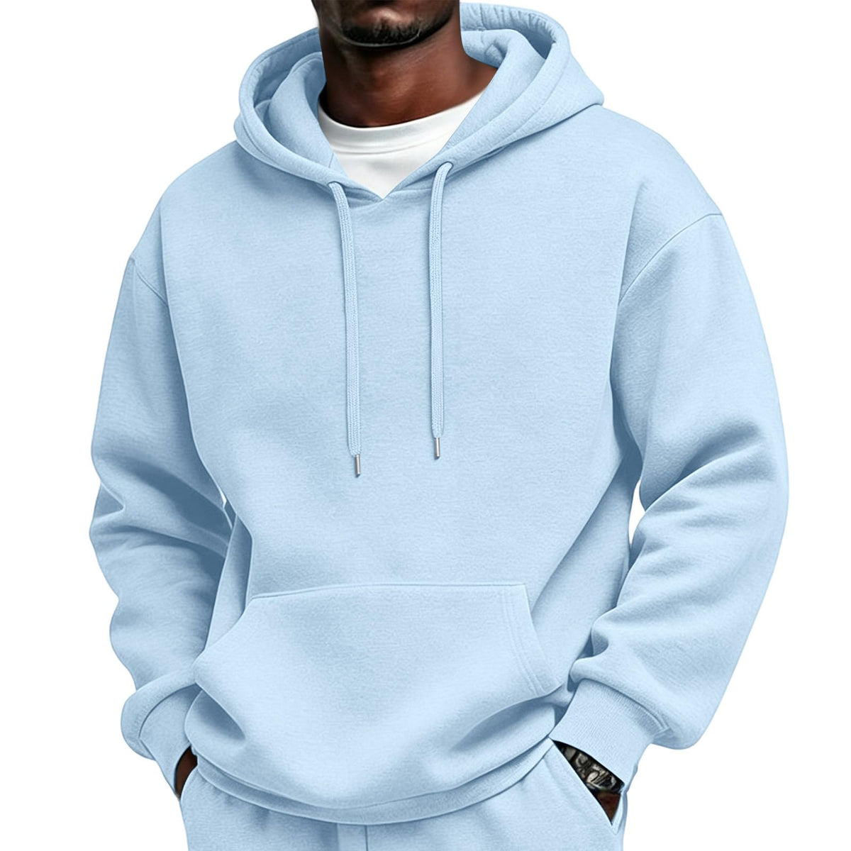 Mens Sherpa Hoodie Cottn Fleece Oversized Drawstring Hooded Sweatshirt
