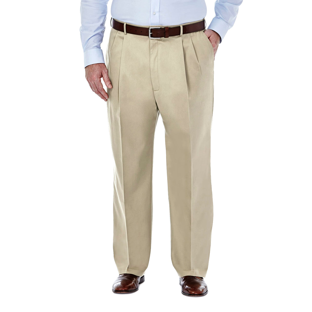 Haggar Men's Classic Fit Premium No Iron Khaki Pleated Pant