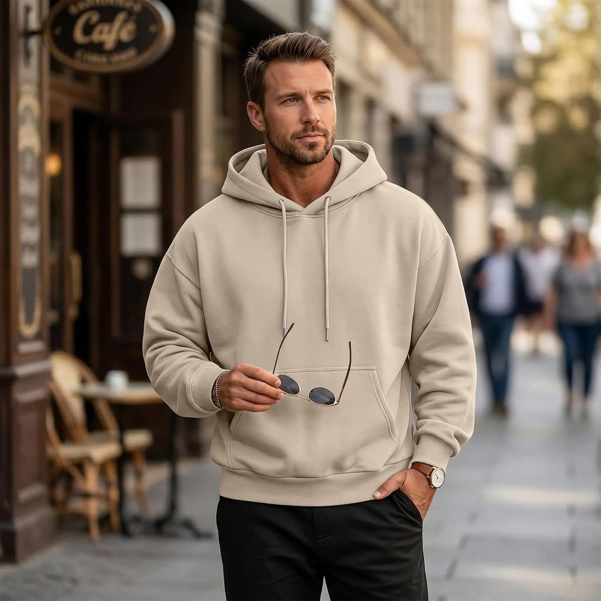Mens Hoodie Big and Tall Streetwear Hoodies Fleece Hood Pullover Sweatshirt