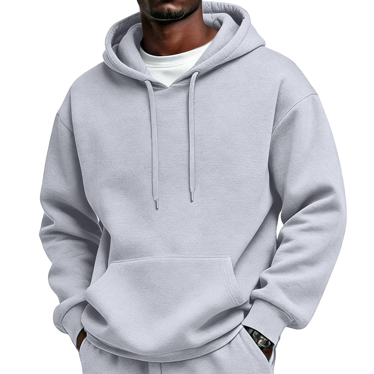 Mens Sherpa Hoodie Cottn Fleece Oversized Drawstring Hooded Sweatshirt