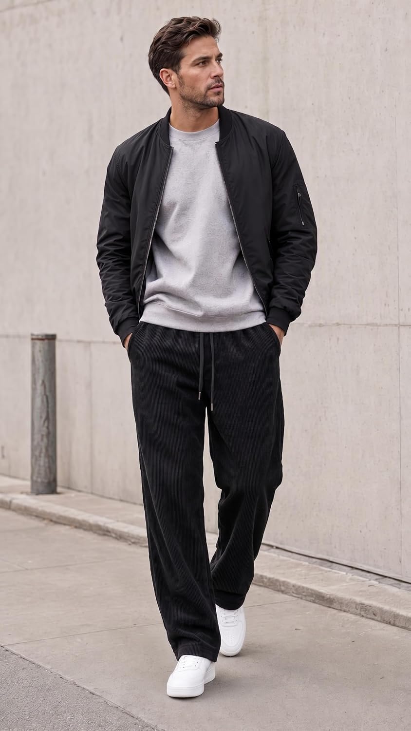 COOFANDY Men's Lightweight Corduroy Pants Relaxed Drawstring Sweatpants