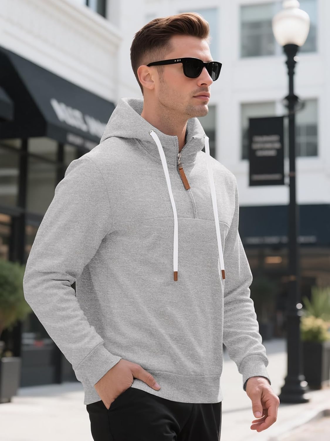 Mens Quarter Zip Hoodie Sweatshirt Warm Fleece Long Sleeve Pullover Hoodies for Men