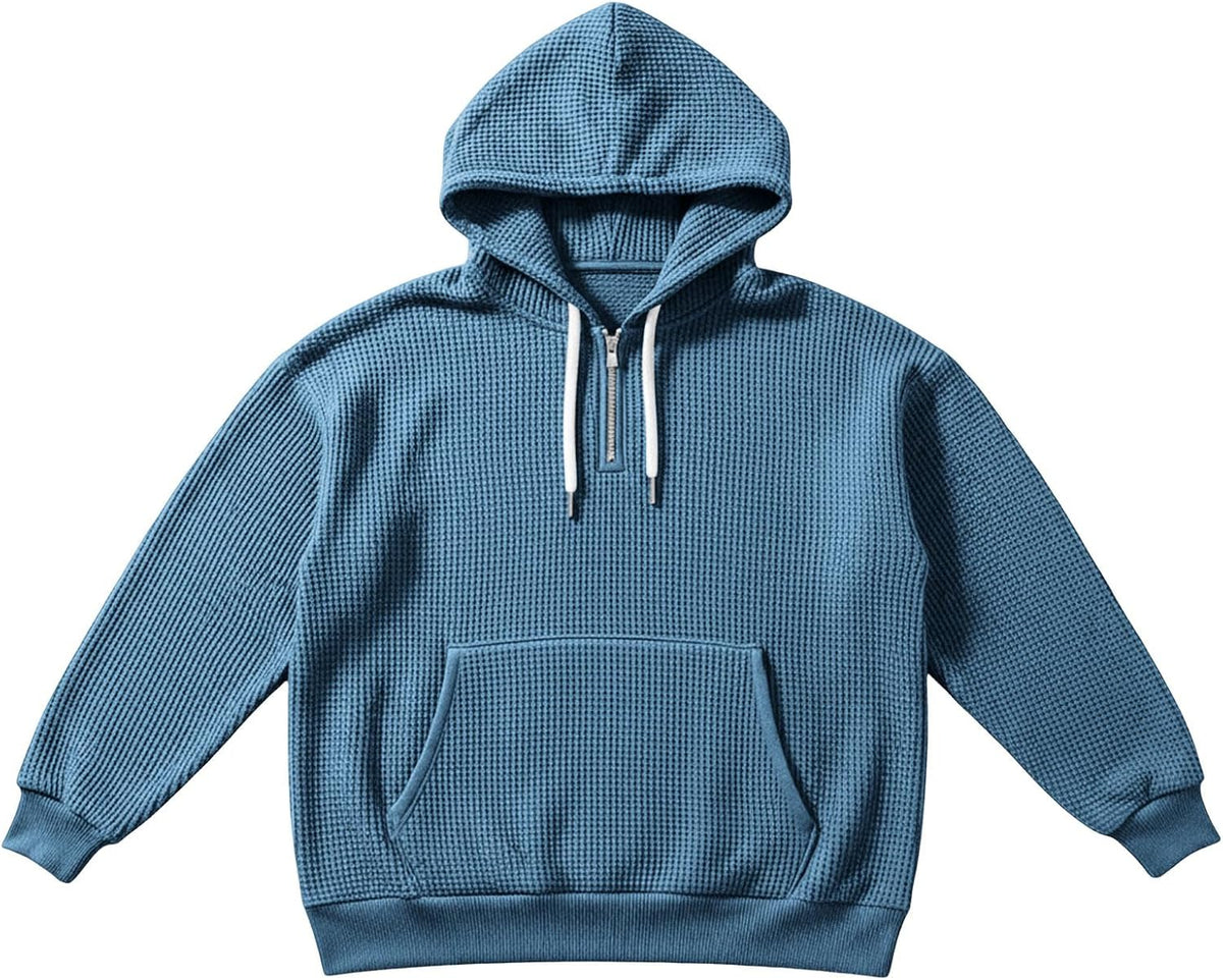 Hoodies for Men Waffle Quarter Zip Pullover Oversized Sweatshirt
