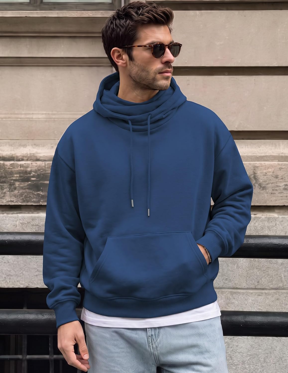JMIERR Men's Fleece Hoodie Relaxed Fit Pull-Up Neck Pullover