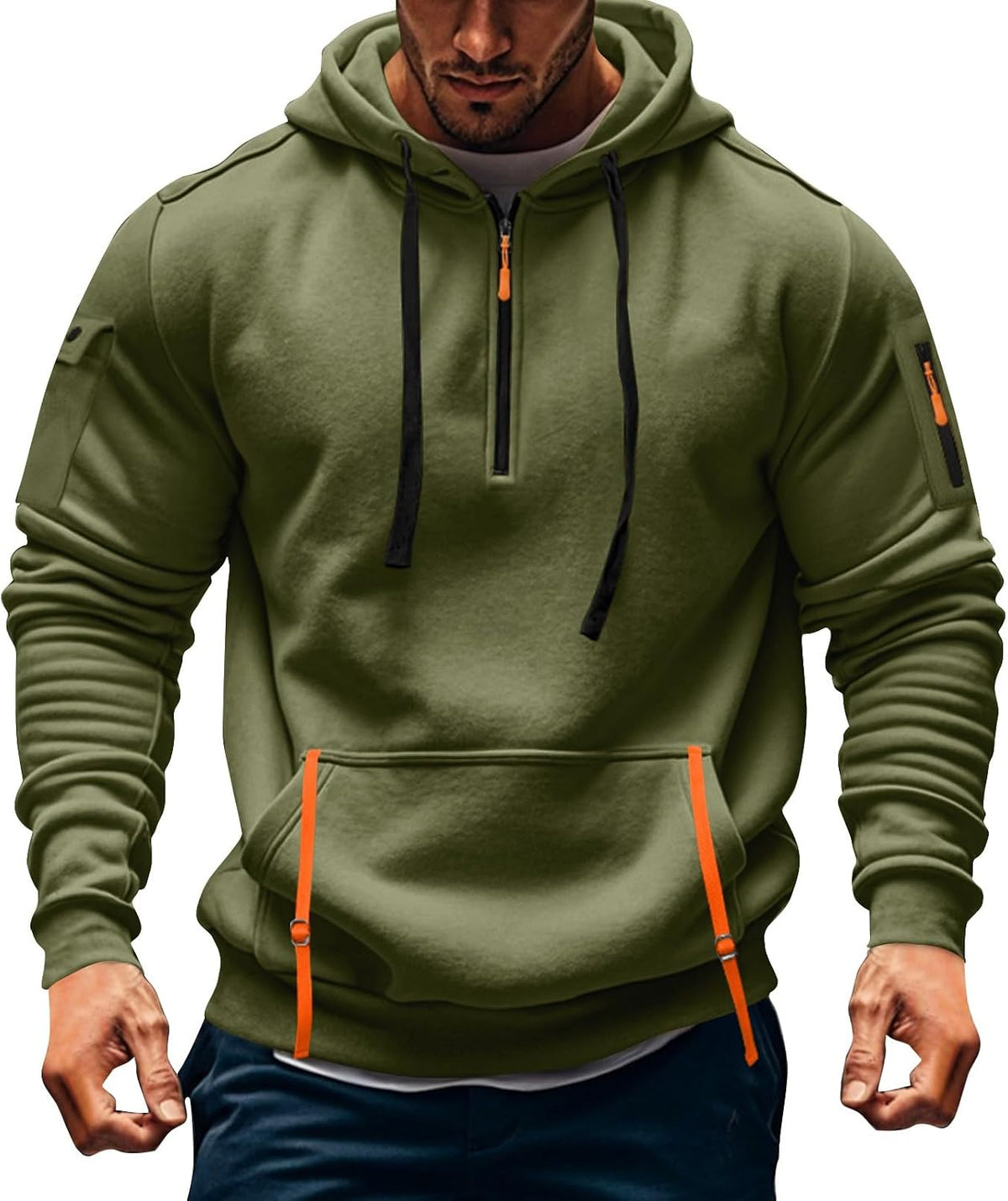 Mens Hoodies Quarter Zip Pullover Tactical Hoodie for Men Sweatshirt