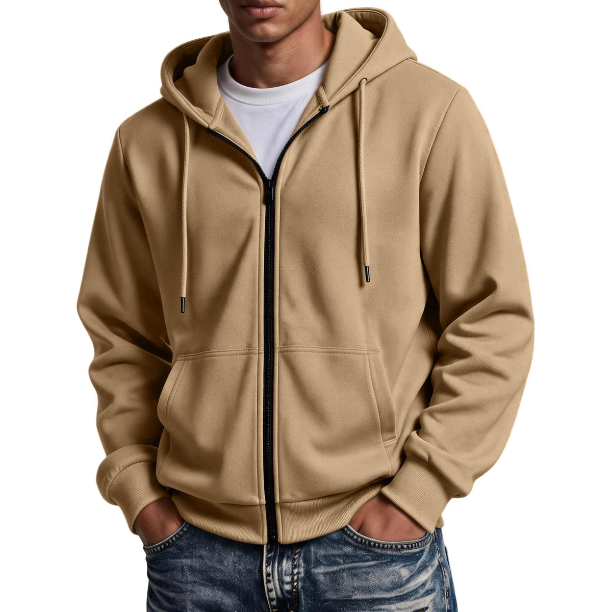 Mens Zip Up Hoodie Full Zip Oversized Fleece Lined Sweatshirt Fall Hoodies