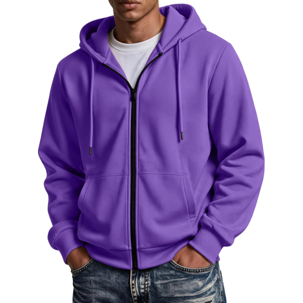 Mens Zip Up Hoodie Full Zip Oversized Fleece Lined Sweatshirt Fall Hoodies