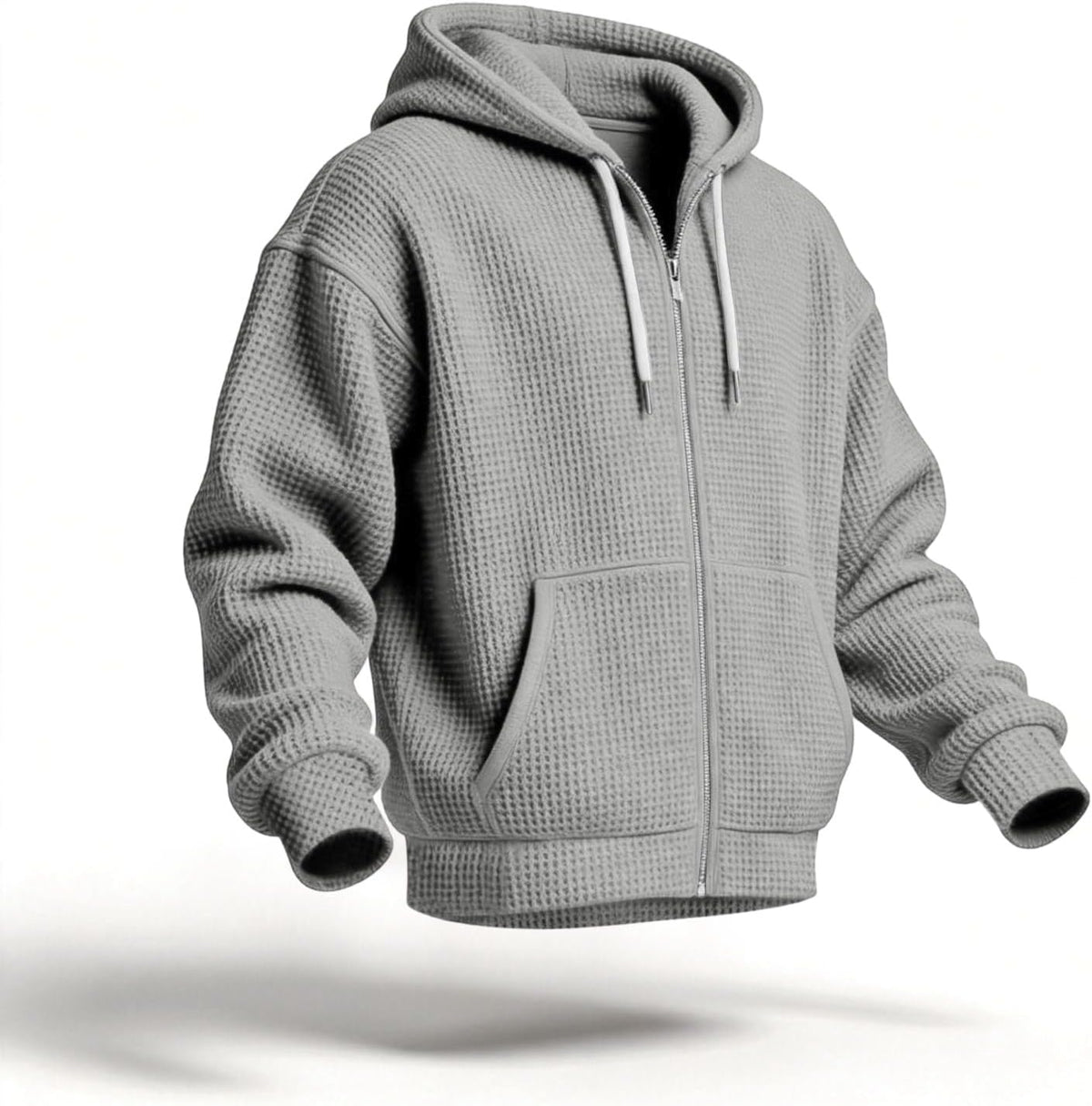 Waffle Knit Hoodies for Men Full Zip Sweatshirt Hooded Cardigan with Pocket Loose Fit Drawstring Athletic Jackets