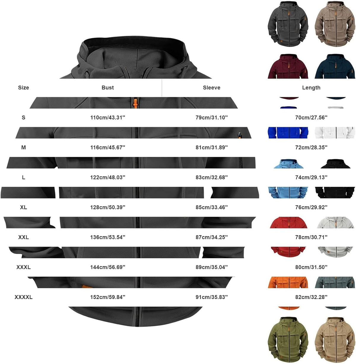 Tactical Hoodies for Men Full Zip Up Fleece Lined Cargo Sweatshirts