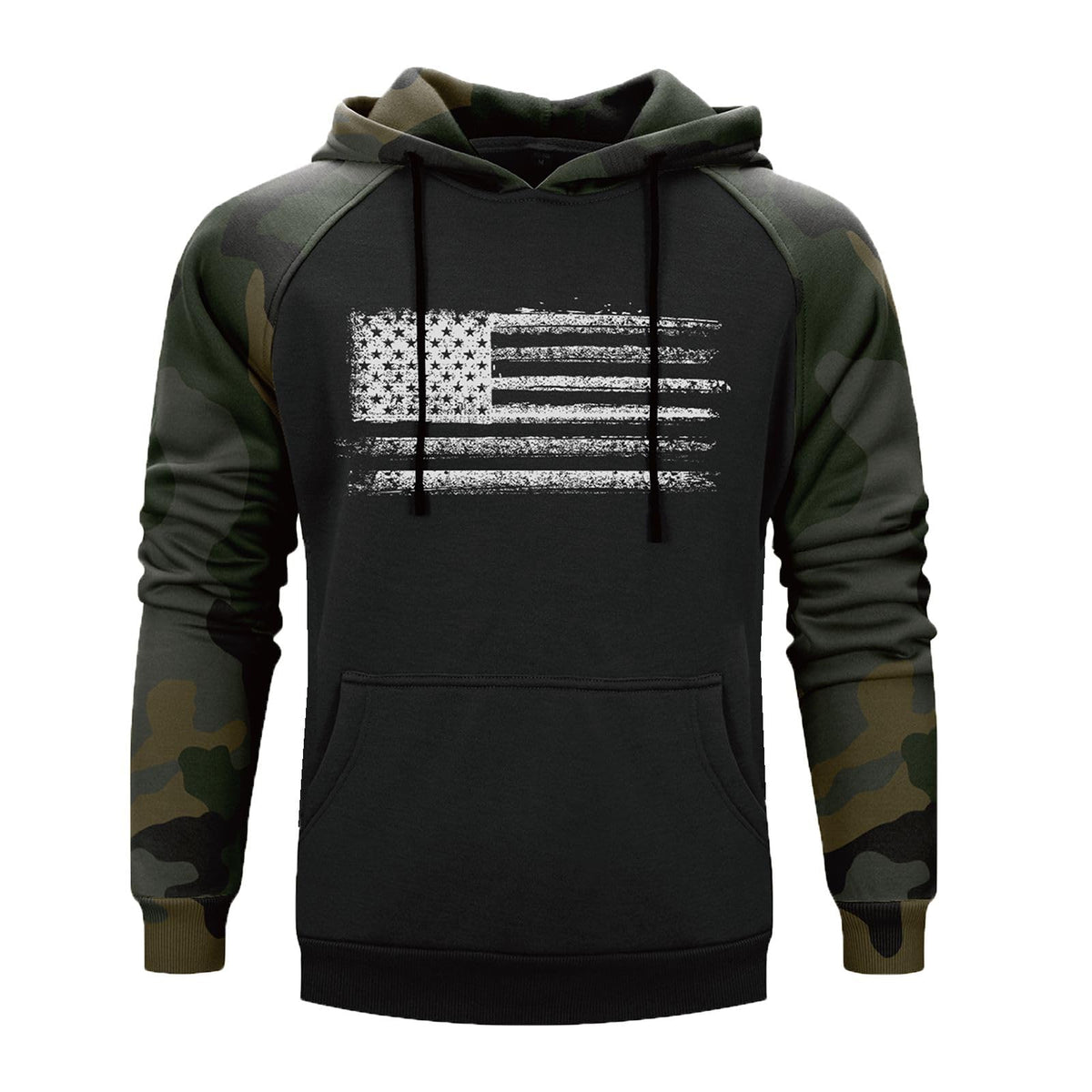 H HYFOL Men's Sweatshirt USA FLAG Patriotic Graphic Polyester Hoodies for Men Pocket Raglan Long Sleeve Sweatshirts