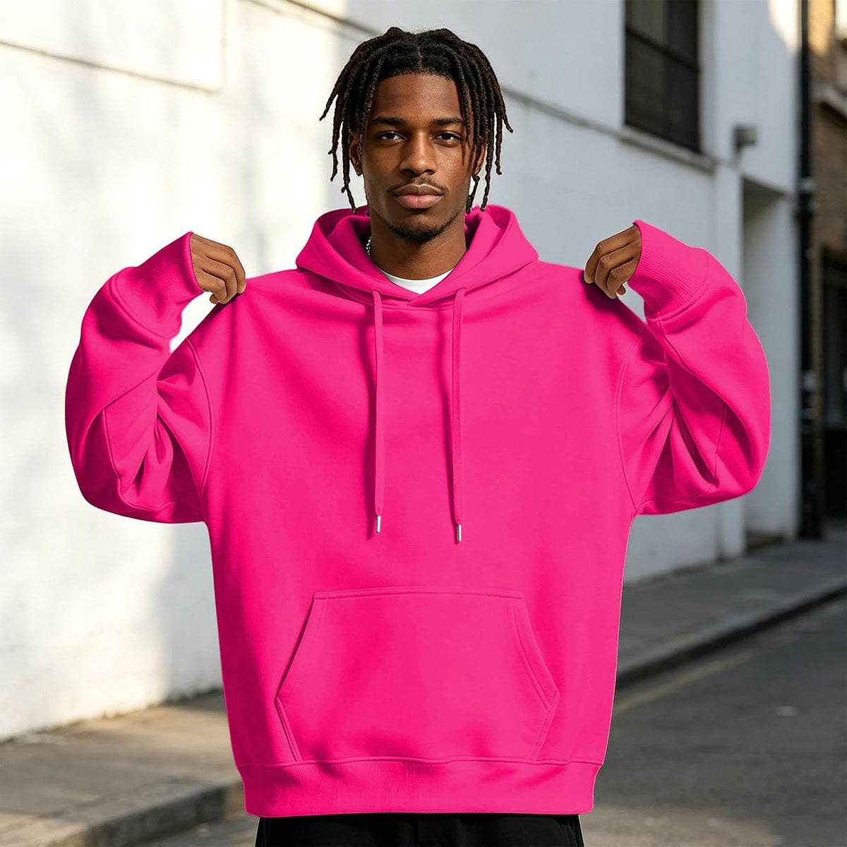 Mens Hoodies Fleece-Lined Long Sleeve Pullover Warm Fall Winter Sweatshirt