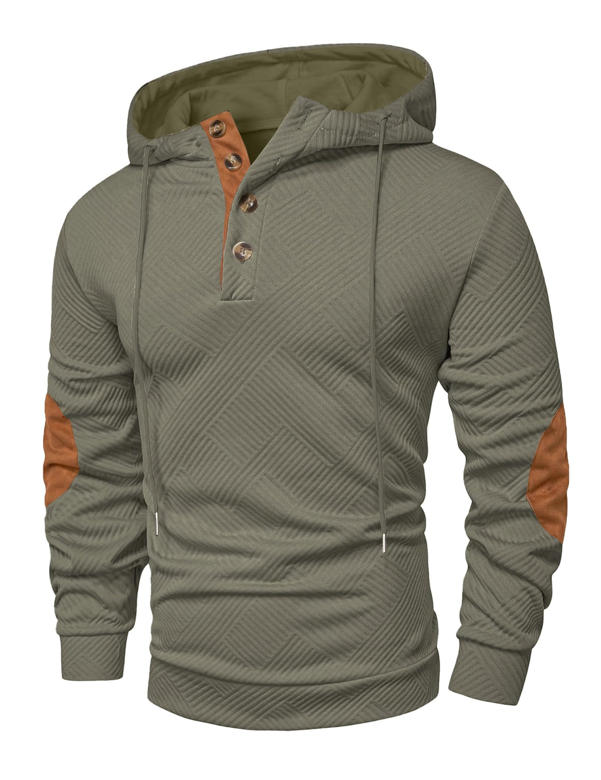 JMIERR Men's Cotton Textured Vintage Quarter-Button Casual Henley Hoodie