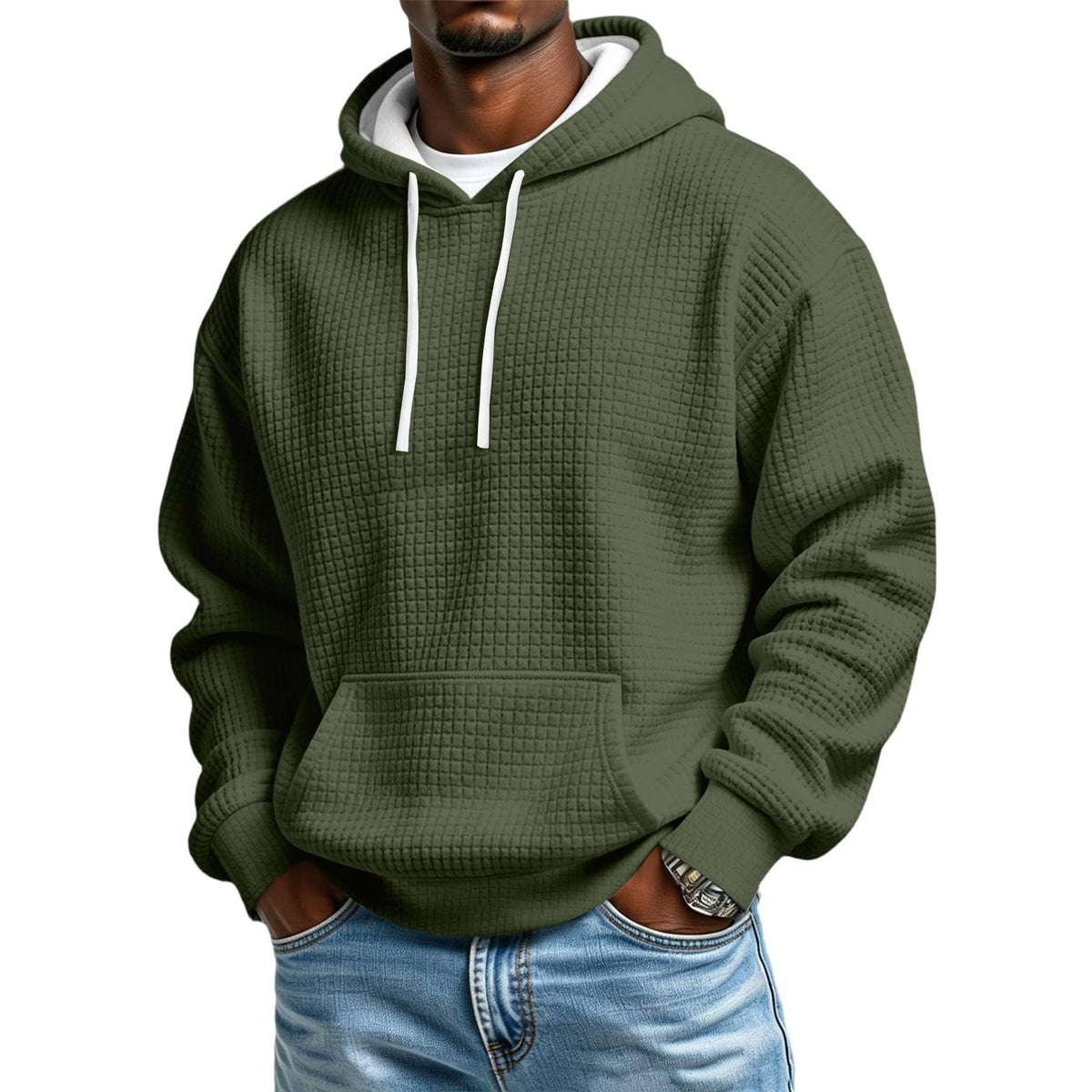 Men's Hoodie Pullover Fleece Waffle Sweatshirts Casual Plus Size Hoodie