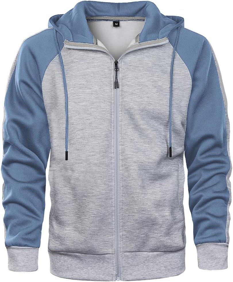 AOTORR Men's Zip Up Hoodie Color Block Long Sleeve Casual Sweatshirt with Pocket