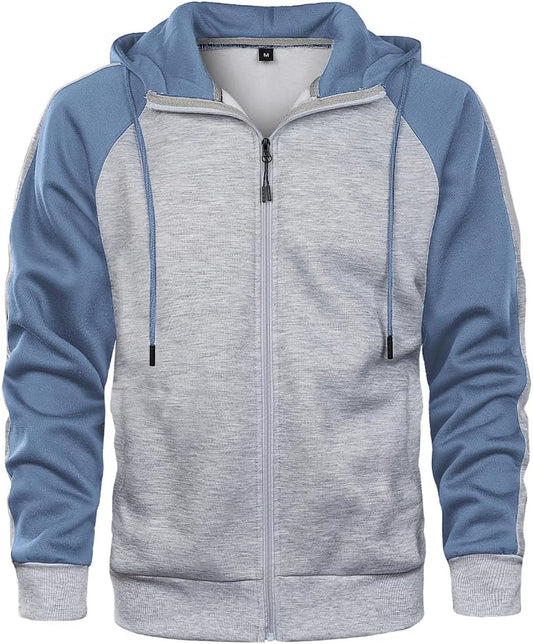 AOTORR Men's Zip Up Hoodie Color Block Long Sleeve Casual Sweatshirt with Pocket