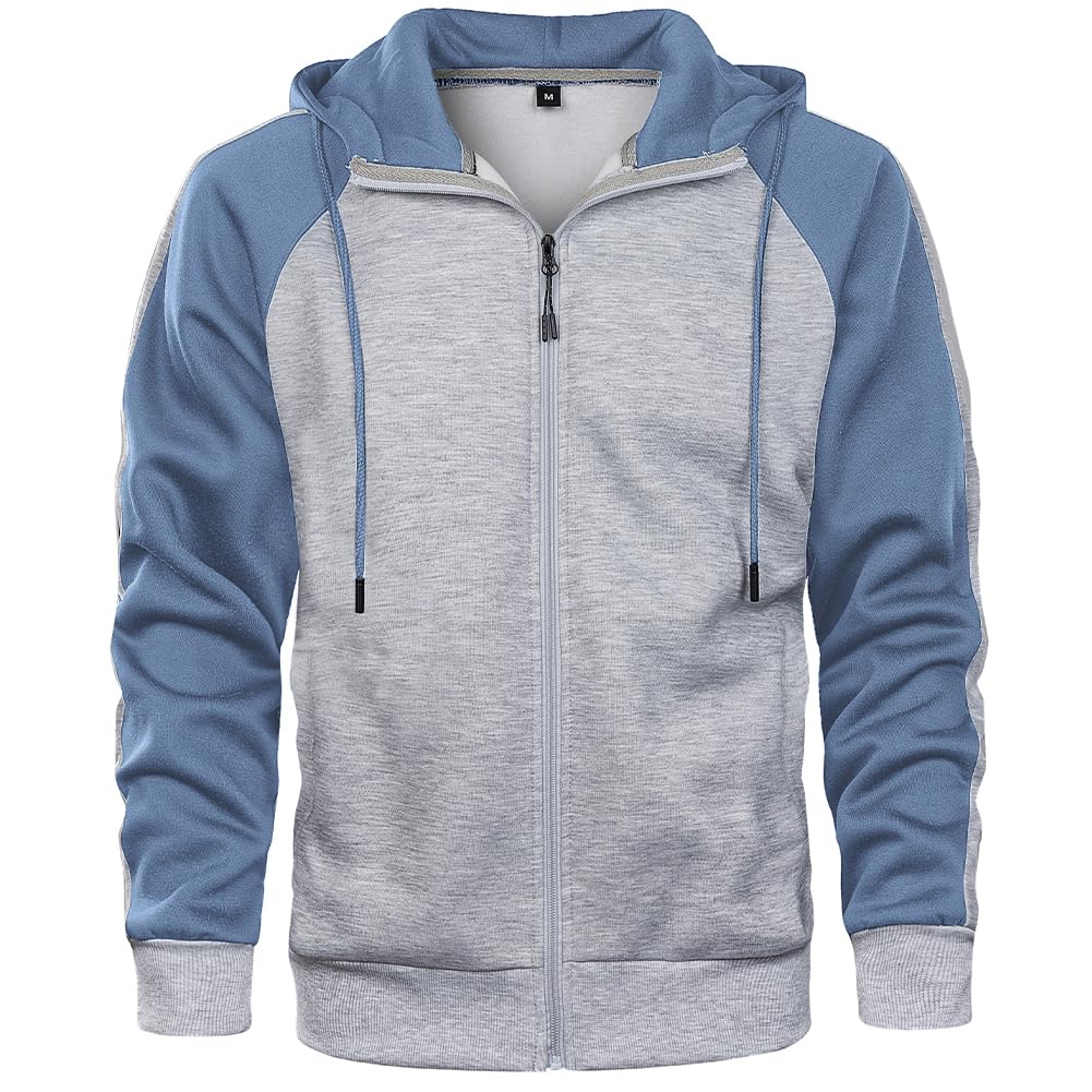 AOTORR Men's Zip Up Hoodie Color Block Long Sleeve Casual Sweatshirt with Pocket