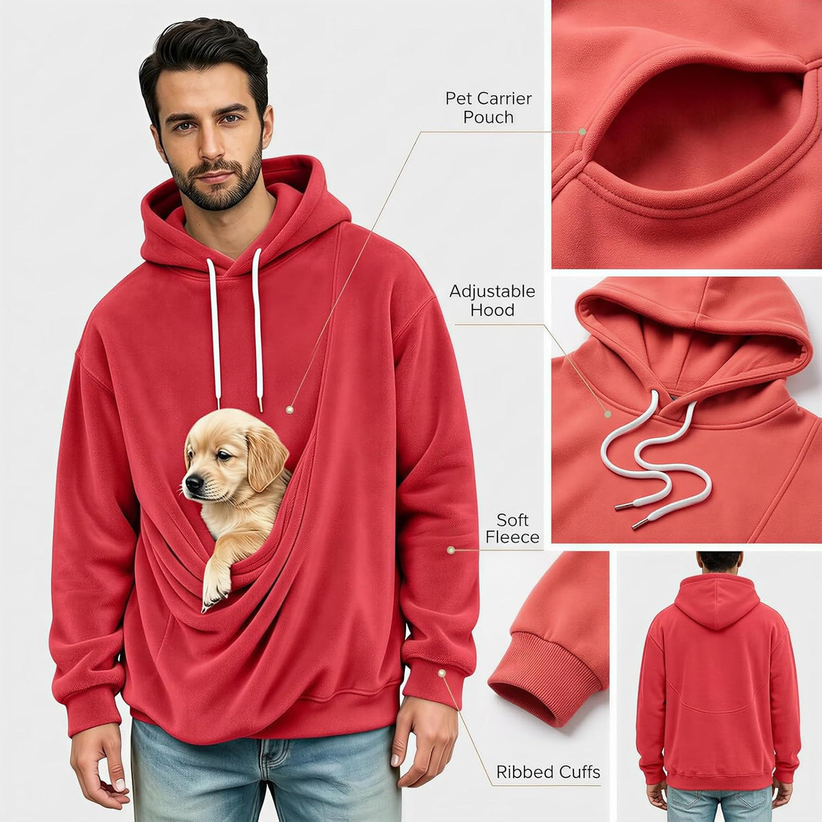Mens Hoodies Pullover Fashion Kangaroo Pouch Hoodie Slim Oversized Tops Fall Winter Casual Animal Holder Sweatshirts