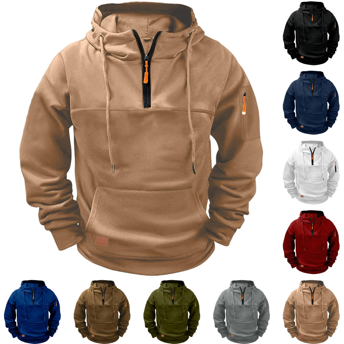 Cargo Hoodies for Men Quarter Zip Up Cargo Tactical Pullover Hoodies