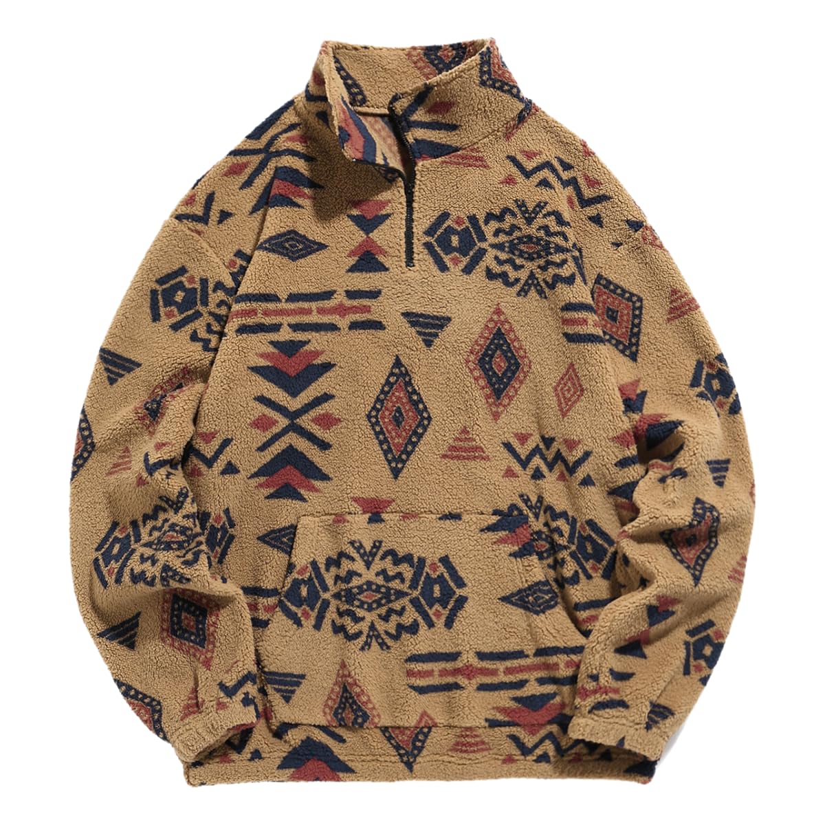 ZAFUL Men 1/4 Zipper Ethnic Aztec Fleece Unisex Winter Sweatshirt Tops 2026
