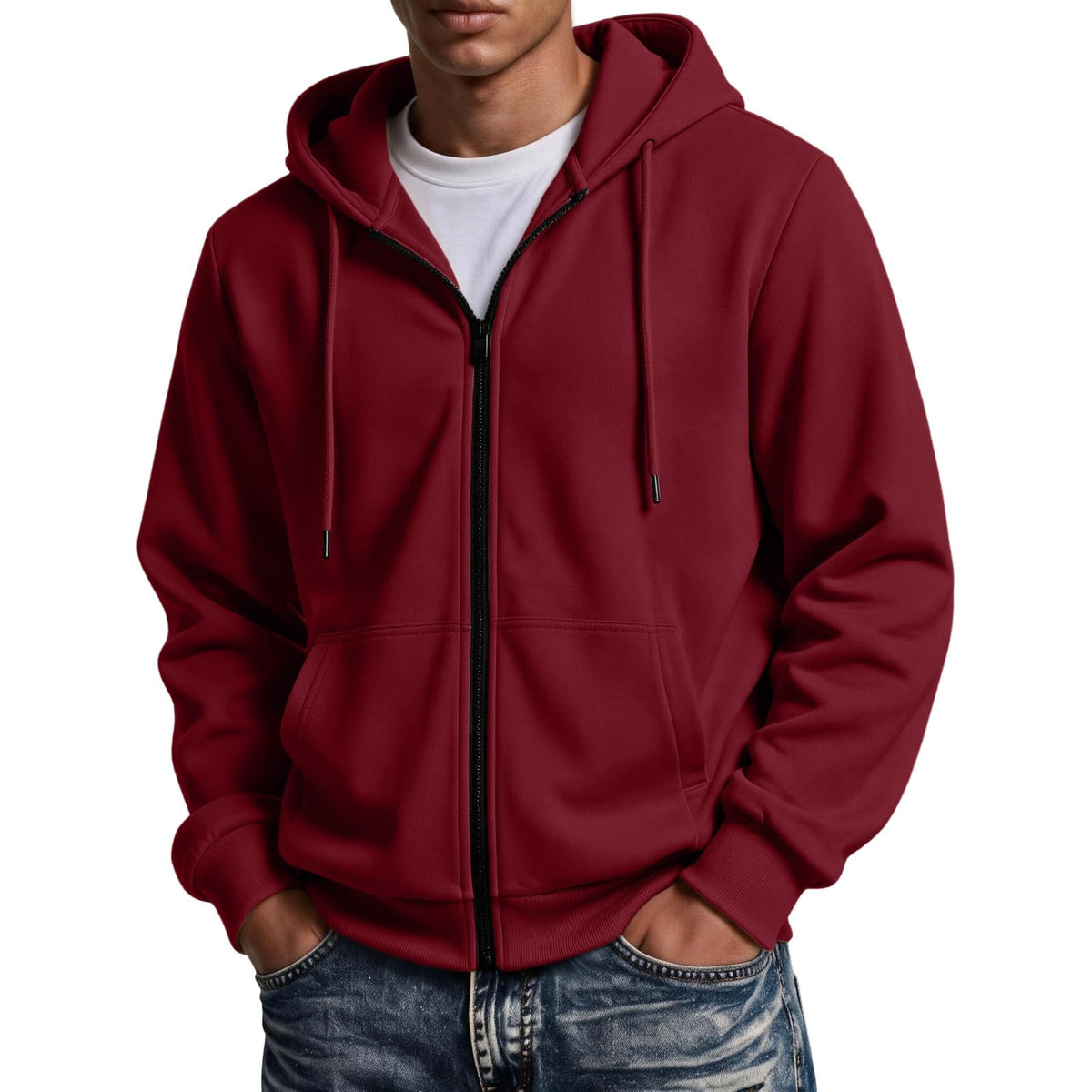 Mens Zip Up Hoodie Full Zip Oversized Fleece Lined Sweatshirt Fall Hoodies