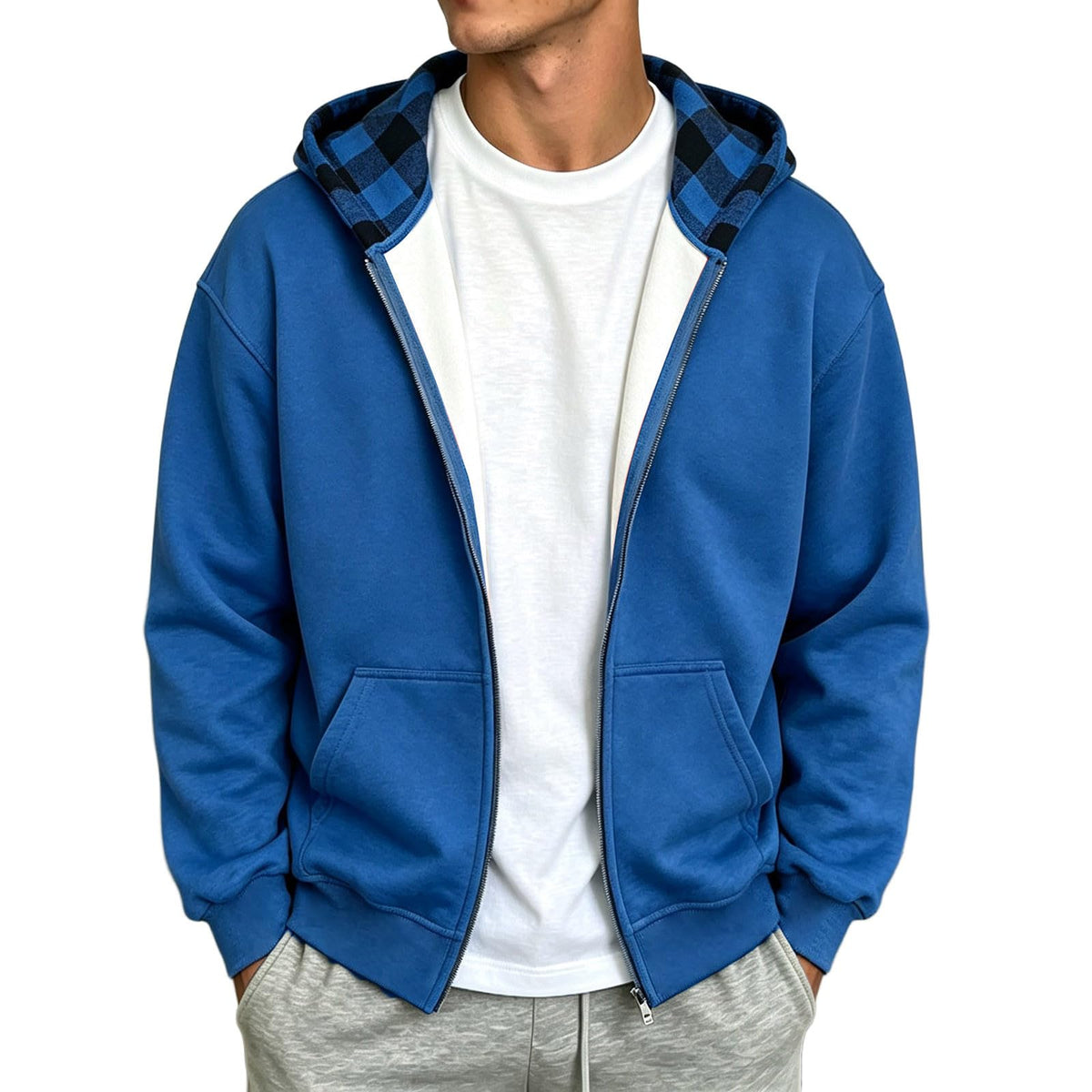 Full Zip Hoodies For Men Y2k Plaid Hoodie Reversible Oversized Graphic Sweatshirt Streetwear Jacket Hip Hop Outfits