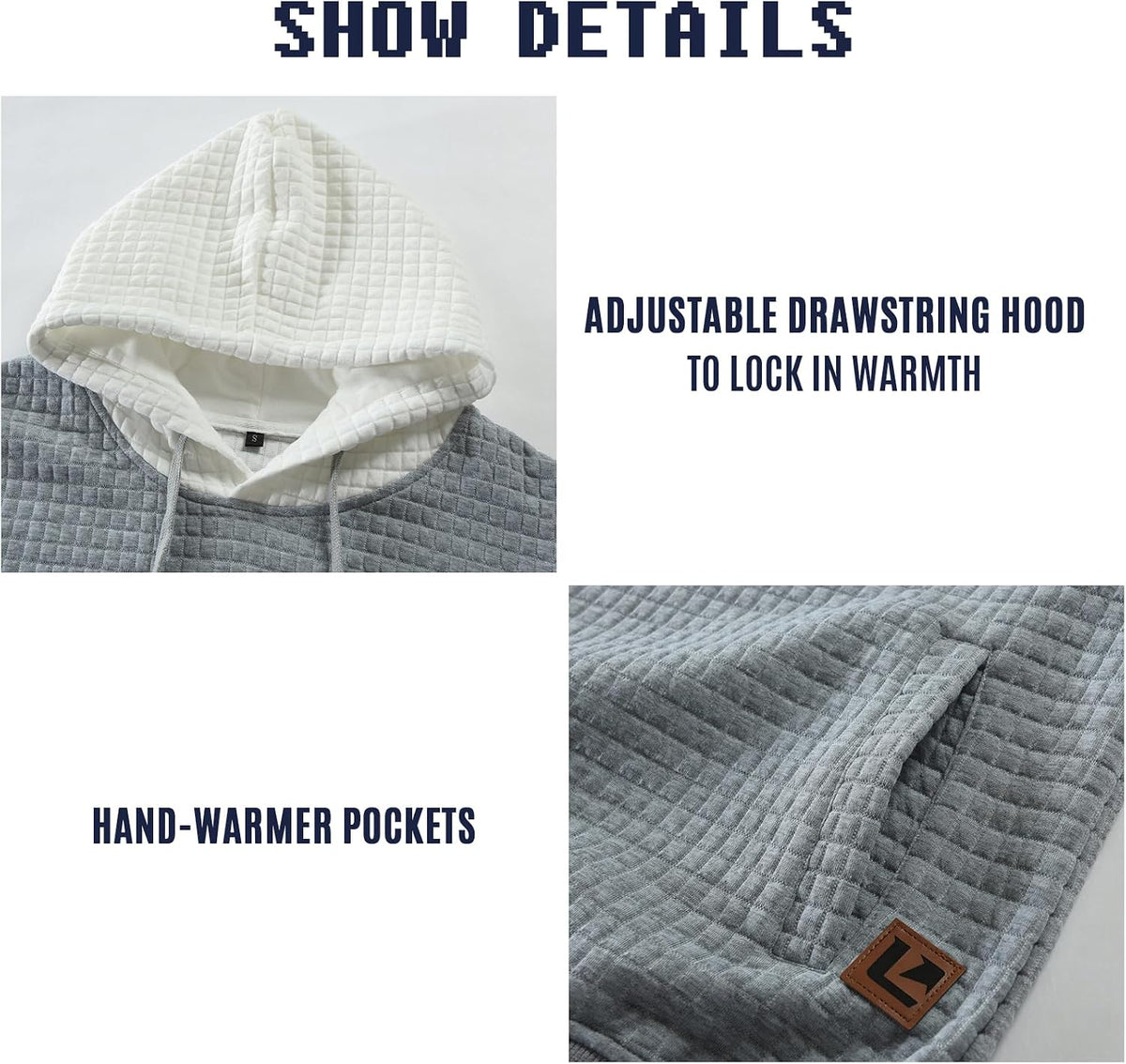 Qichic Men’s Sweatshirts Long Sleeve Pullover Patchwork Plaid Jacquard Hoodie Casual Drawstring Hoody Top