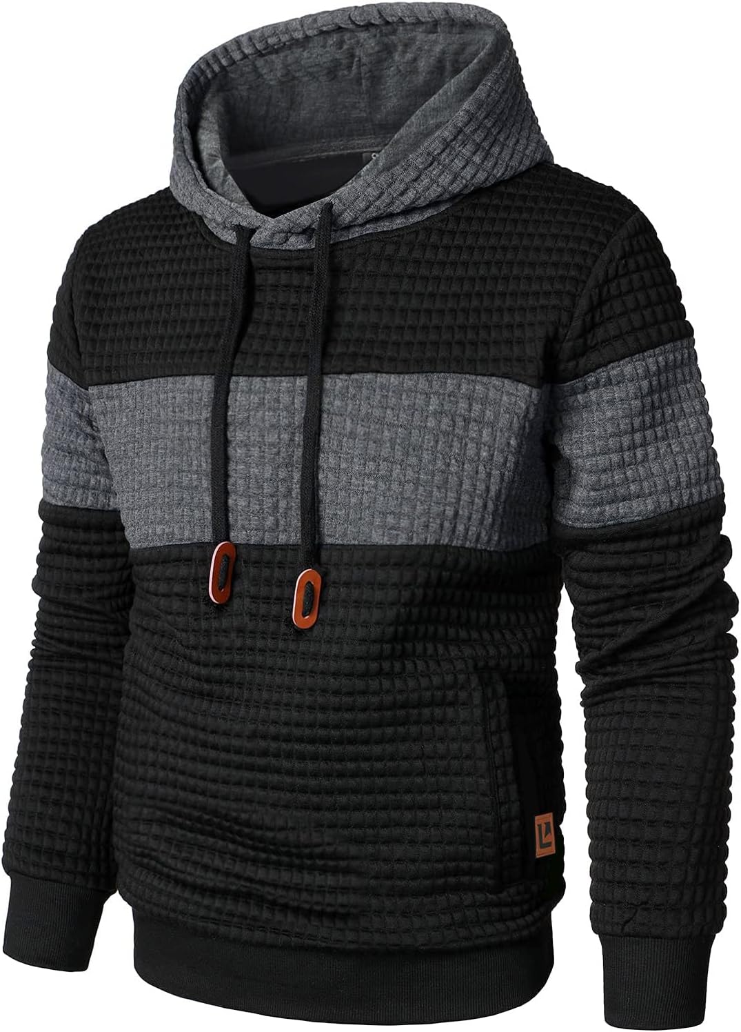 Qichic Men’s Sweatshirts Long Sleeve Pullover Patchwork Plaid Jacquard Hoodie Casual Drawstring Hoody Top
