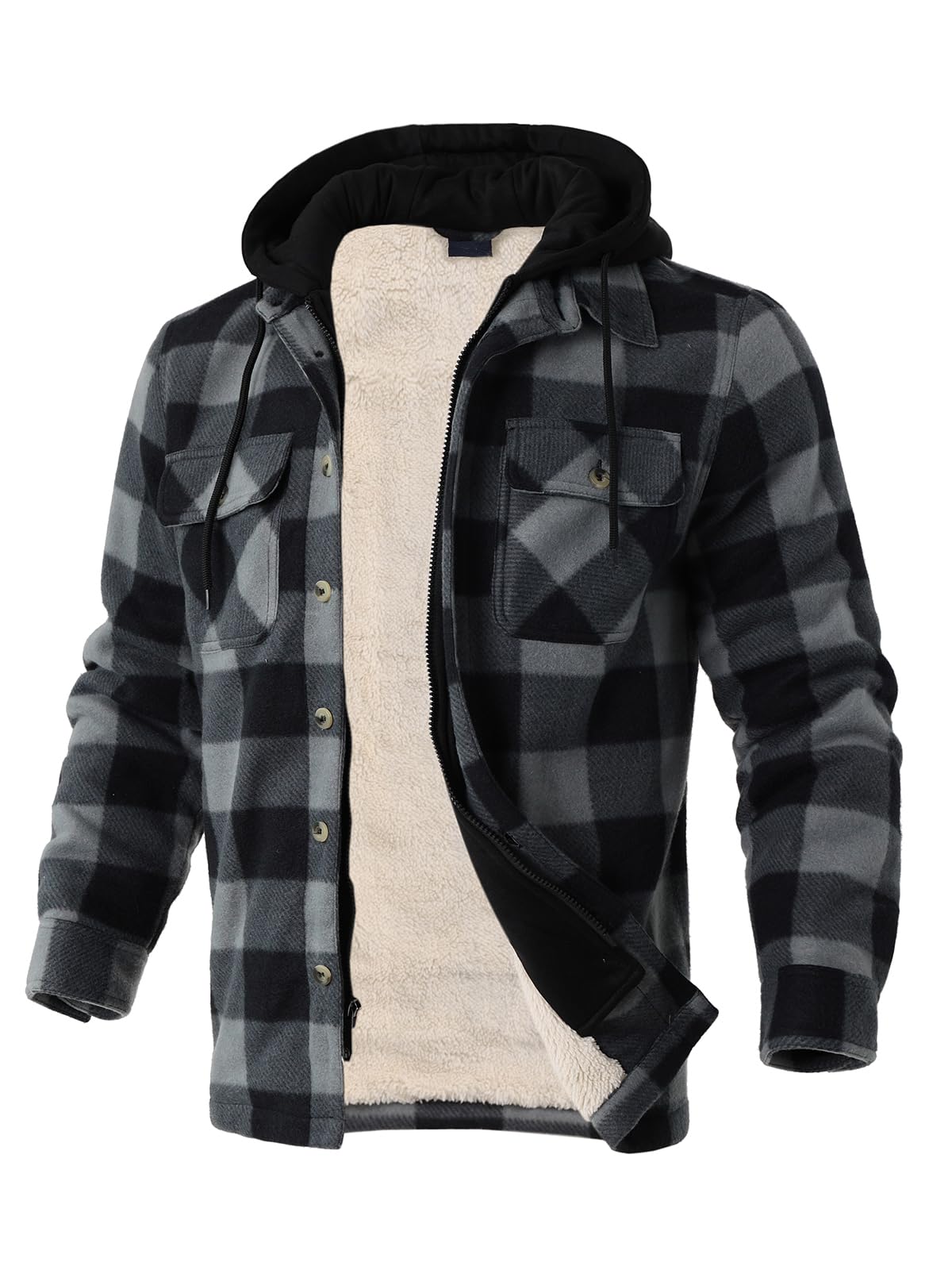 Gary Com Heavy Thick Flannel Plaid Jacket Sherpa Fleece Lined Hoodies for Men Zip Up Winter Warm Coat Zipper Sweatshirt