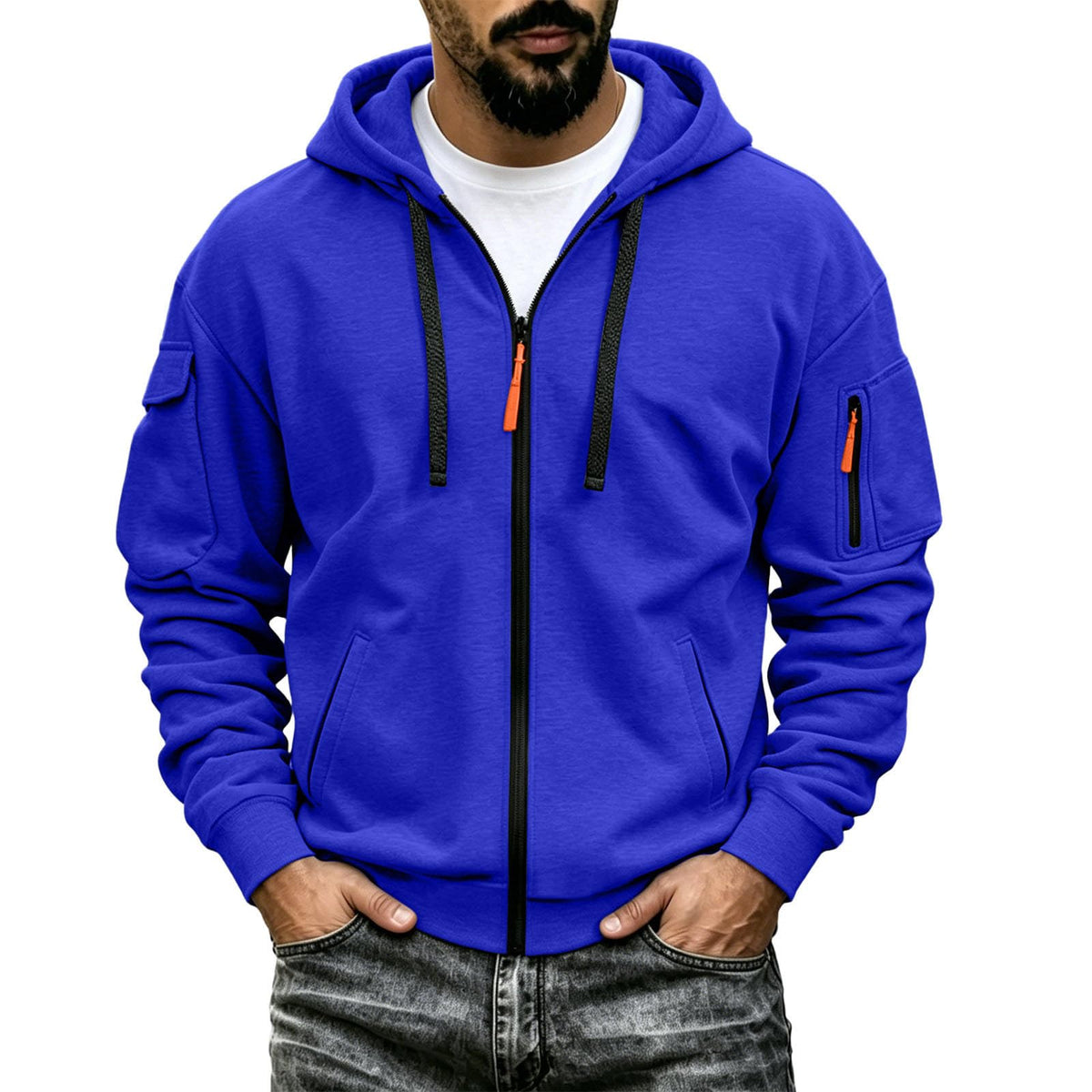 Mens Tactical Hoodie Zip Up Oversized Fashion Sweatshirt