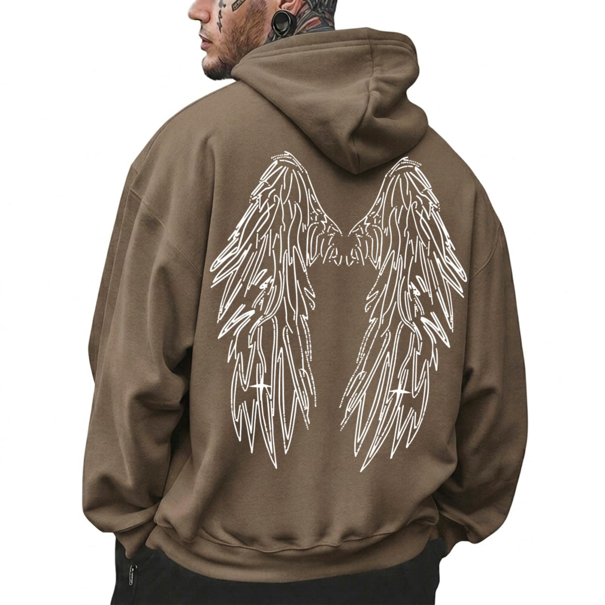 Mens Graphic Hoodies Streetwear Vintage Pullover Y2K Gothic Sweatshirts Angel Wings Casual Sweatshirt
