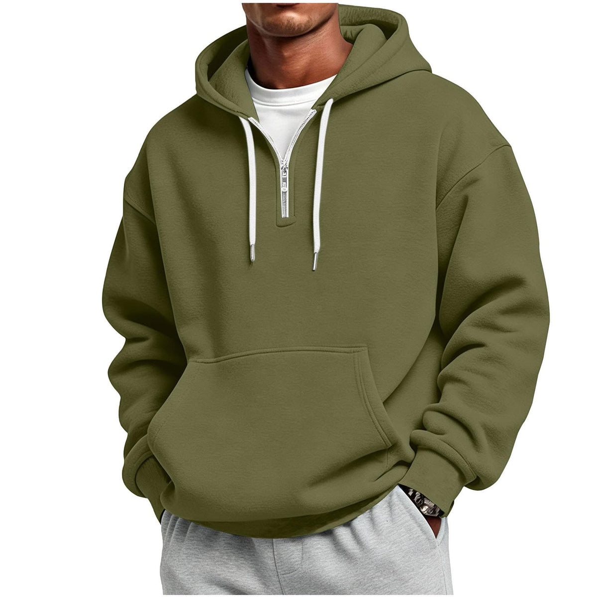 Men's Quarter Zip Hoodies Oversized Solid Pullover With Kangaroo Pocket
