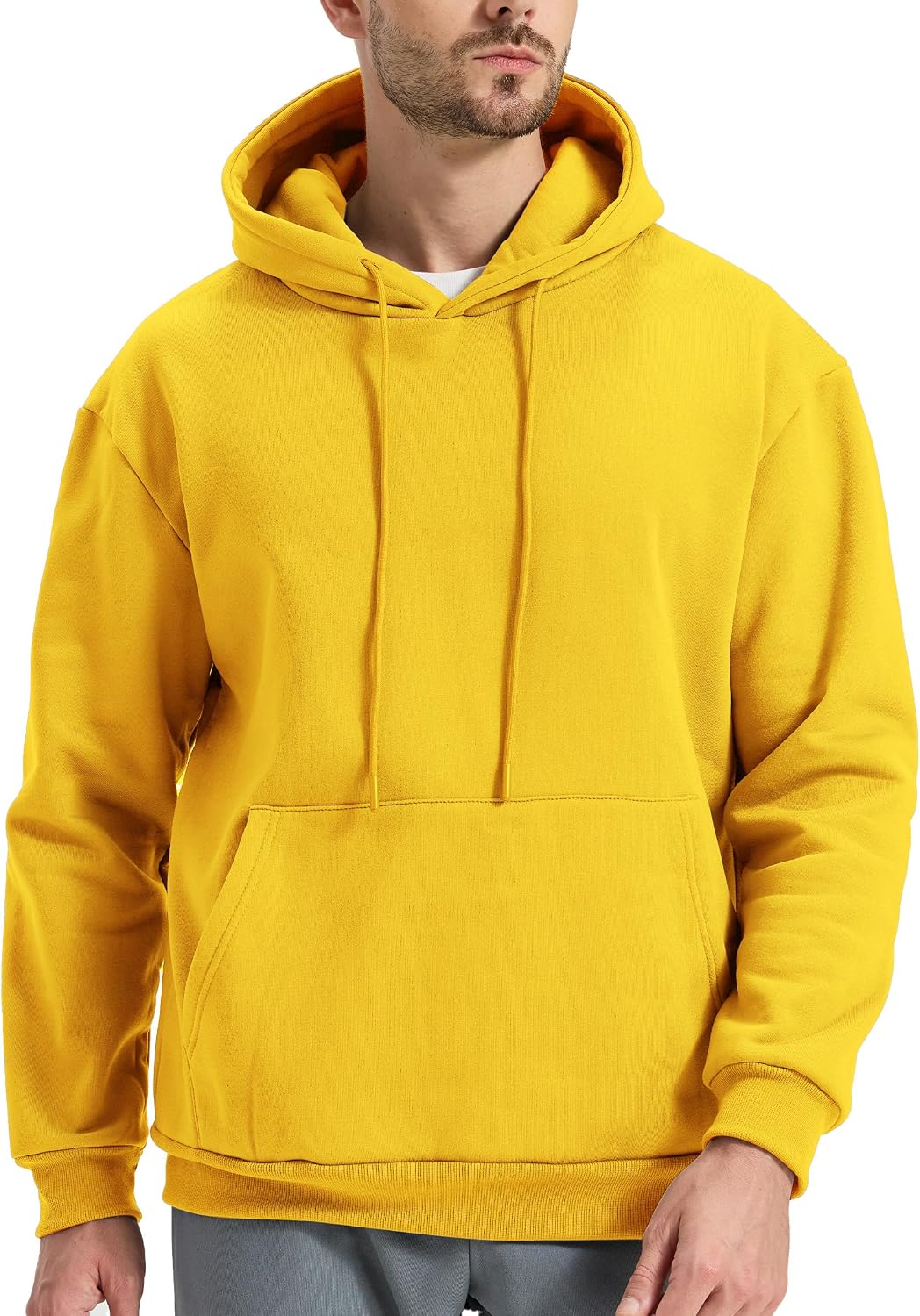 Mens Fleece Lined Hoodie Casual Oversized Pullover Sweatshirts Midweight Fashion Long Sleeve Hooded Sweatshirt