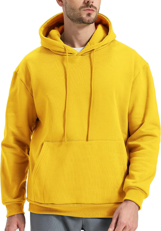 Mens Fleece Lined Hoodie Casual Oversized Pullover Sweatshirts Midweight Fashion Long Sleeve Hooded Sweatshirt