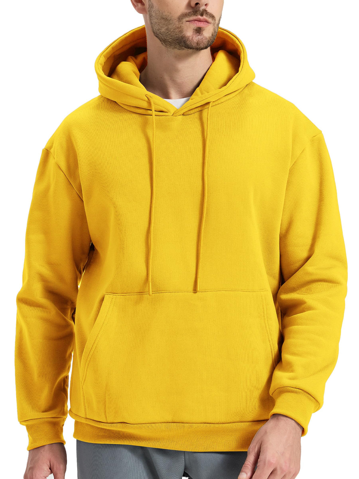 Mens Fleece Lined Hoodie Casual Oversized Pullover Sweatshirts Midweight Fashion Long Sleeve Hooded Sweatshirt