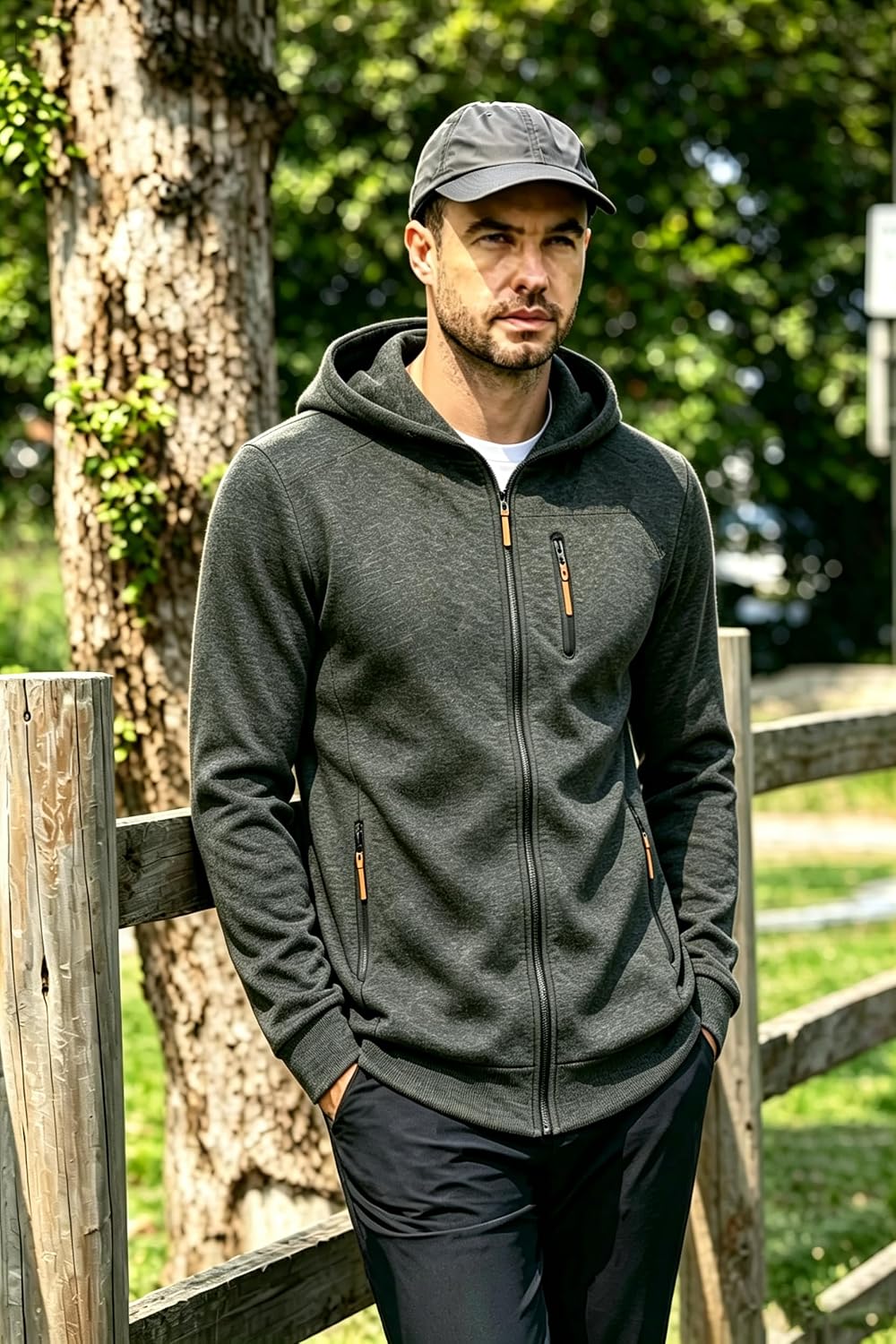 Men Hoodies Casual Hoodies for Men with Zip Pockets Full Zip Long Sleeve Sweatshirt Sports Hooded Jacket