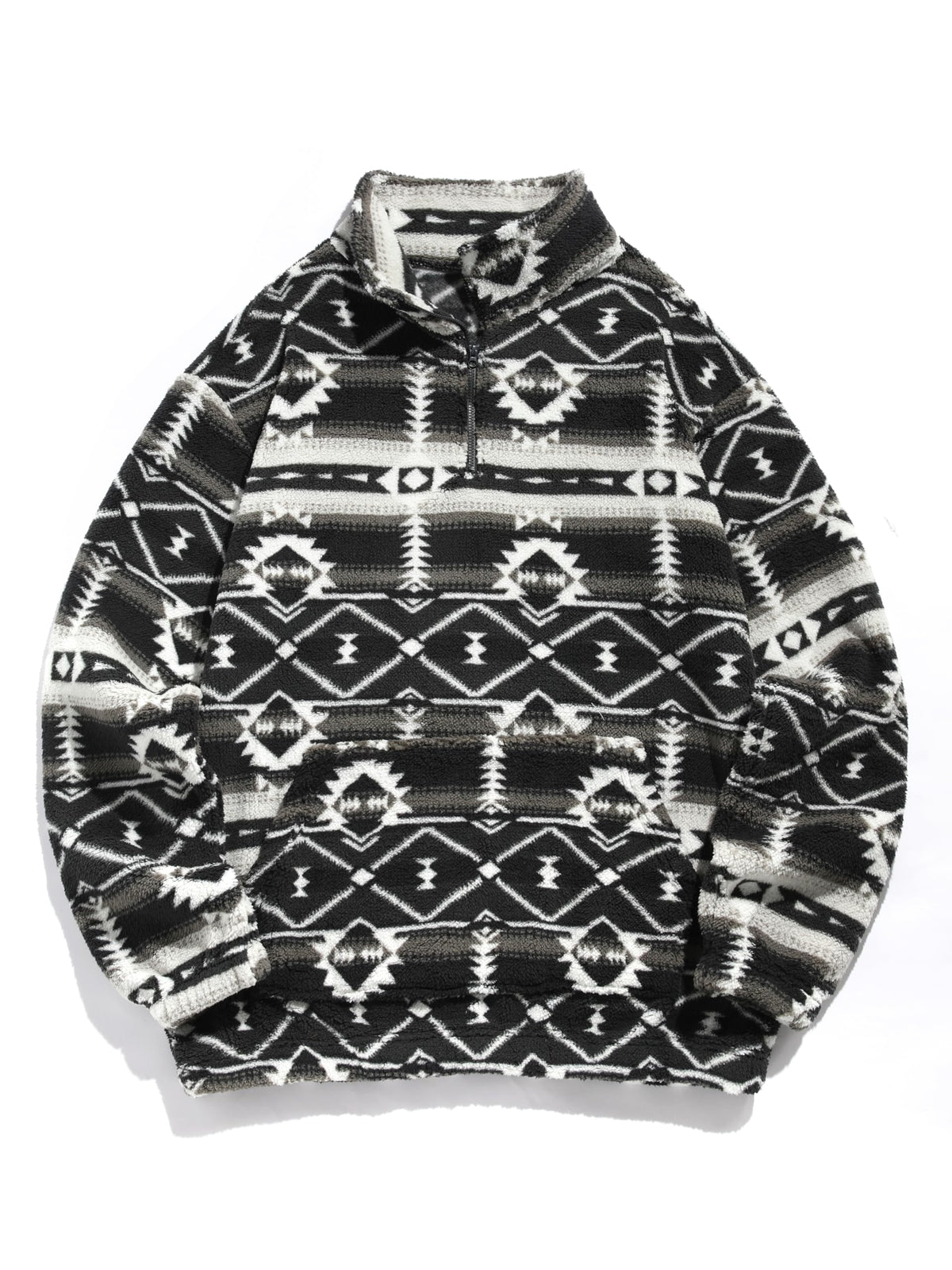 ZAFUL Men 1/4 Zipper Ethnic Aztec Fleece Unisex Winter Sweatshirt Tops 2026