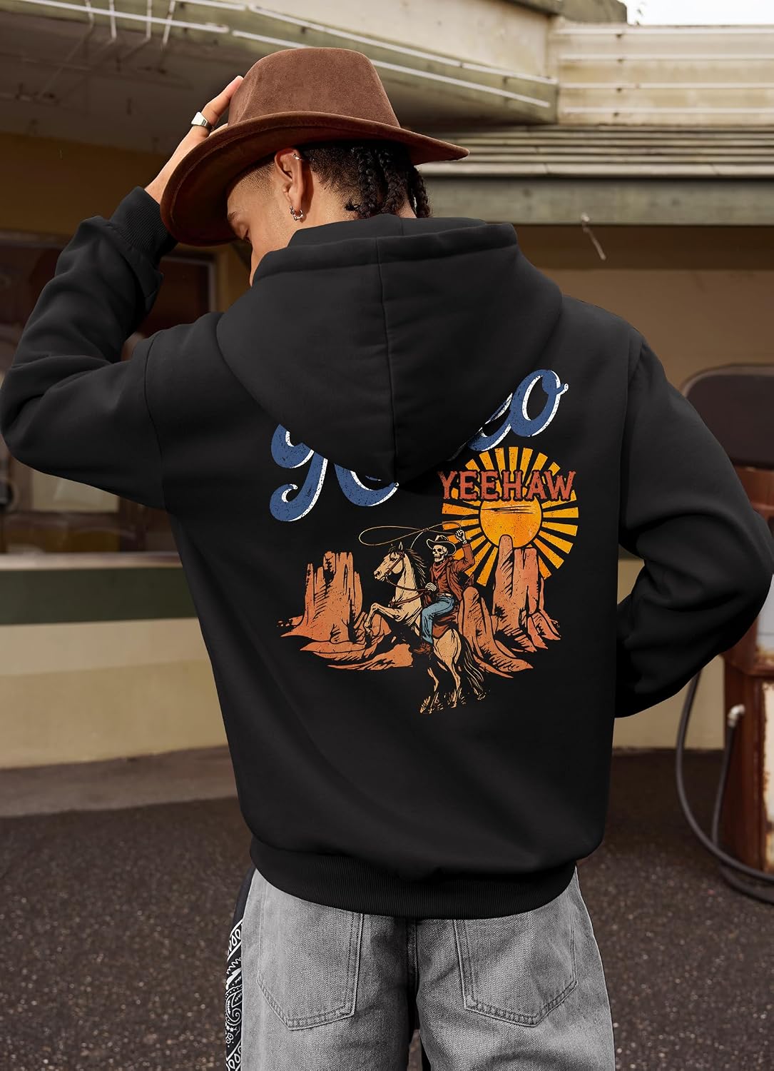 Herberton Mens Western Graphic Hoodie Fleece-Lined Unisex Sweatshirt