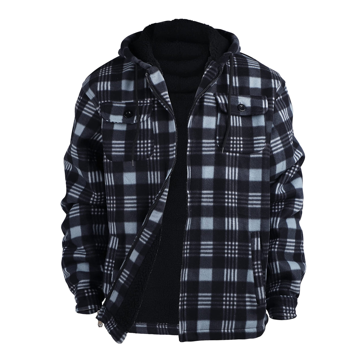 Gary Com Heavy Thick Flannel Plaid Jacket Sherpa Fleece Lined Hoodies for Men Zip Up Winter Warm Coat Zipper Sweatshirt