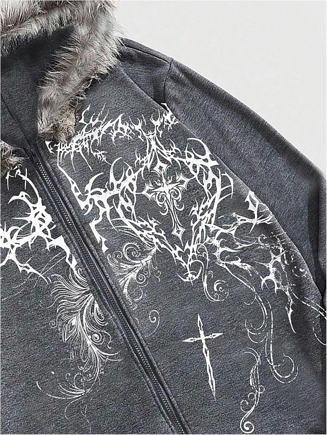 SOLY HUX Men's Y2K Grunge Zip Up Gothic Hoodie with Fur Hood