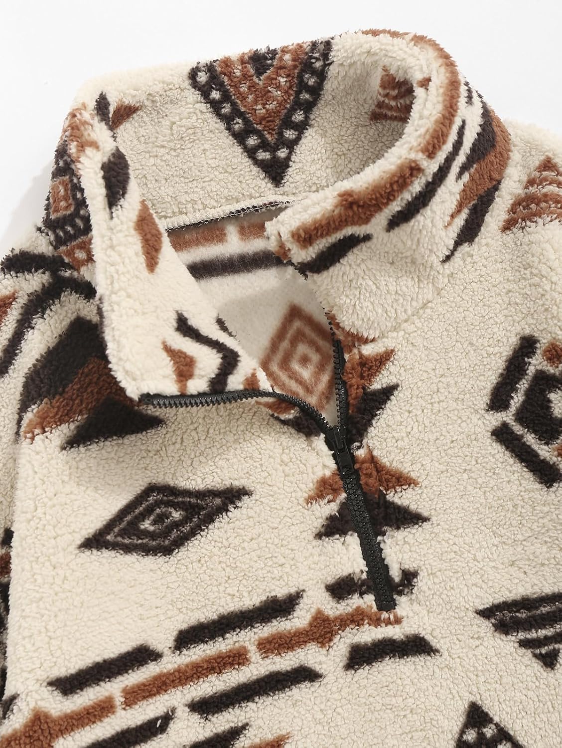 ZAFUL Men 1/4 Zipper Ethnic Aztec Fleece Unisex Winter Sweatshirt Tops 2026