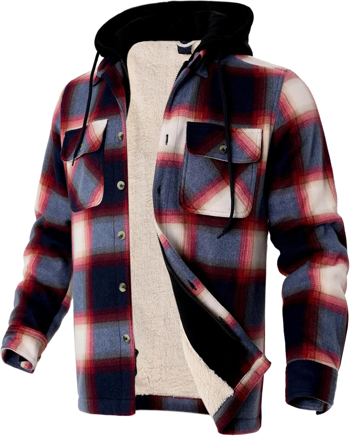 Gary Com Heavy Thick Flannel Plaid Jacket Sherpa Fleece Lined Hoodies for Men Zip Up Winter Warm Coat Zipper Sweatshirt