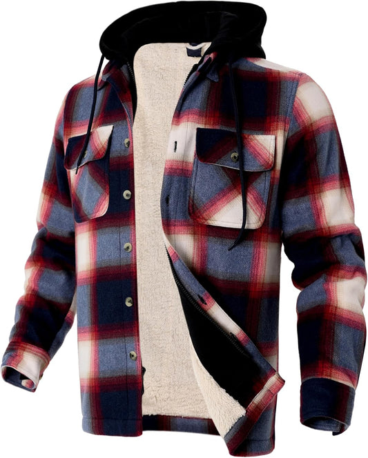 Gary Com Heavy Thick Flannel Plaid Jacket Sherpa Fleece Lined Hoodies for Men Zip Up Winter Warm Coat Zipper Sweatshirt