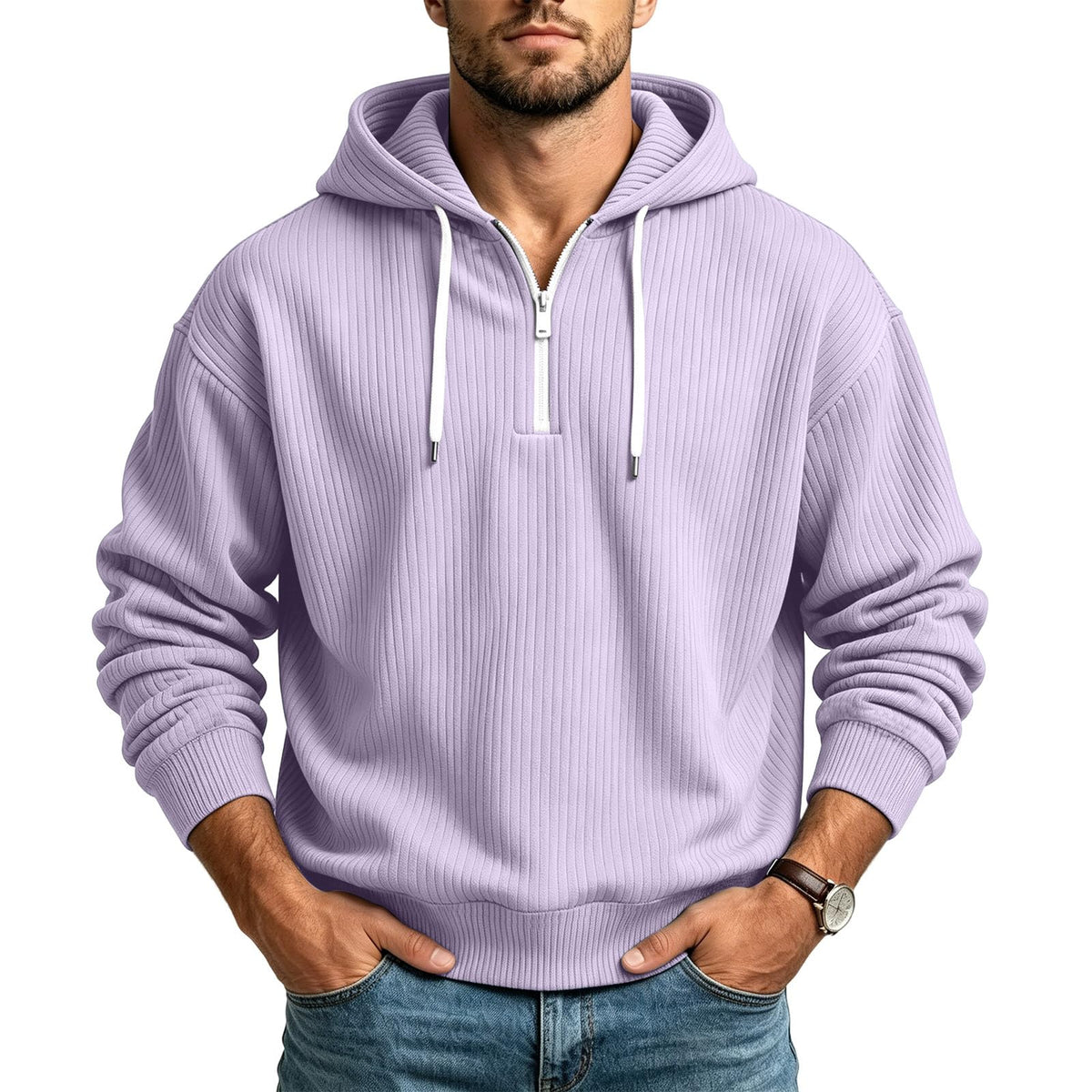 Corduroy Hoodies for Men Quarter Zip Pullover Sweatshirt