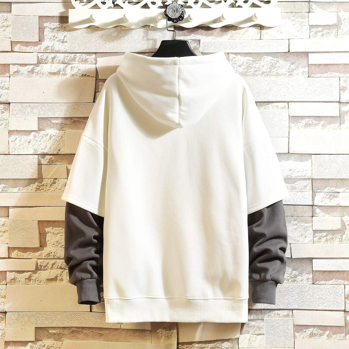 GURUNVANI Fashion Hoodies Men's Color Block Pullover O-Neck Hooded Sweatshirt Patchwork