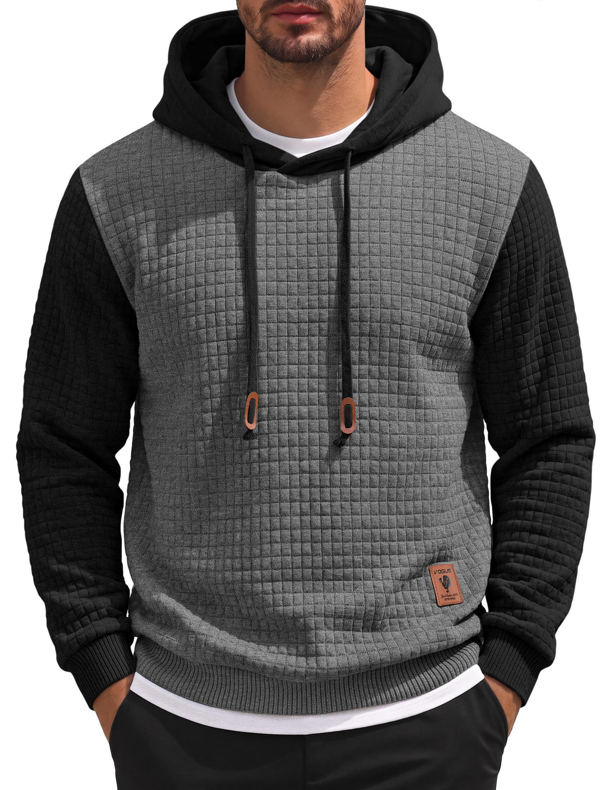 COOFANDY Mens Hooded Sweatshirt Casual Long Sleeve Drawstring Waffle Knit Pullover Hoodies