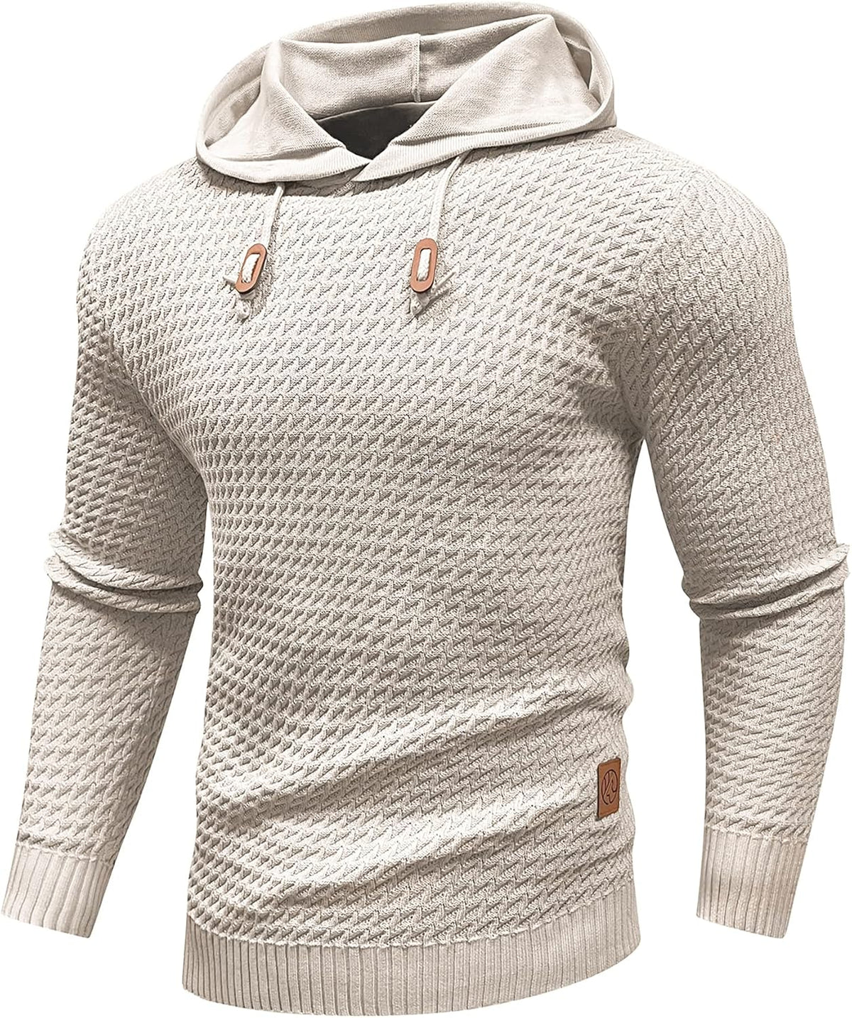 Men's Hoodie Pullover Casual Solid Waffle Knit Hooded Sweatshirt