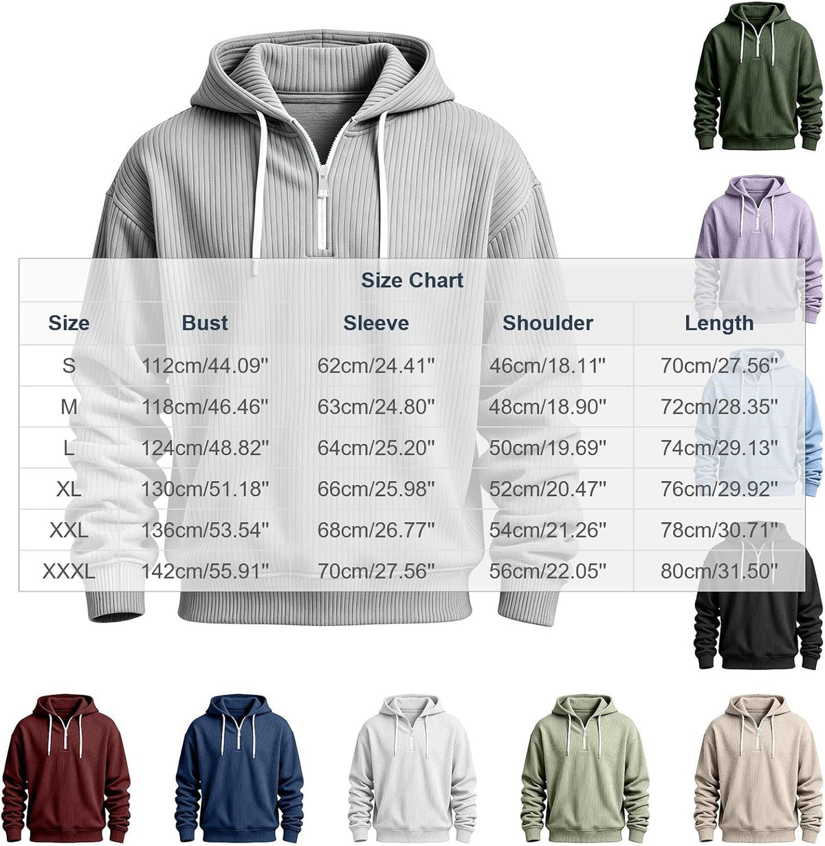 Corduroy Hoodies for Men Quarter Zip Pullover Sweatshirt
