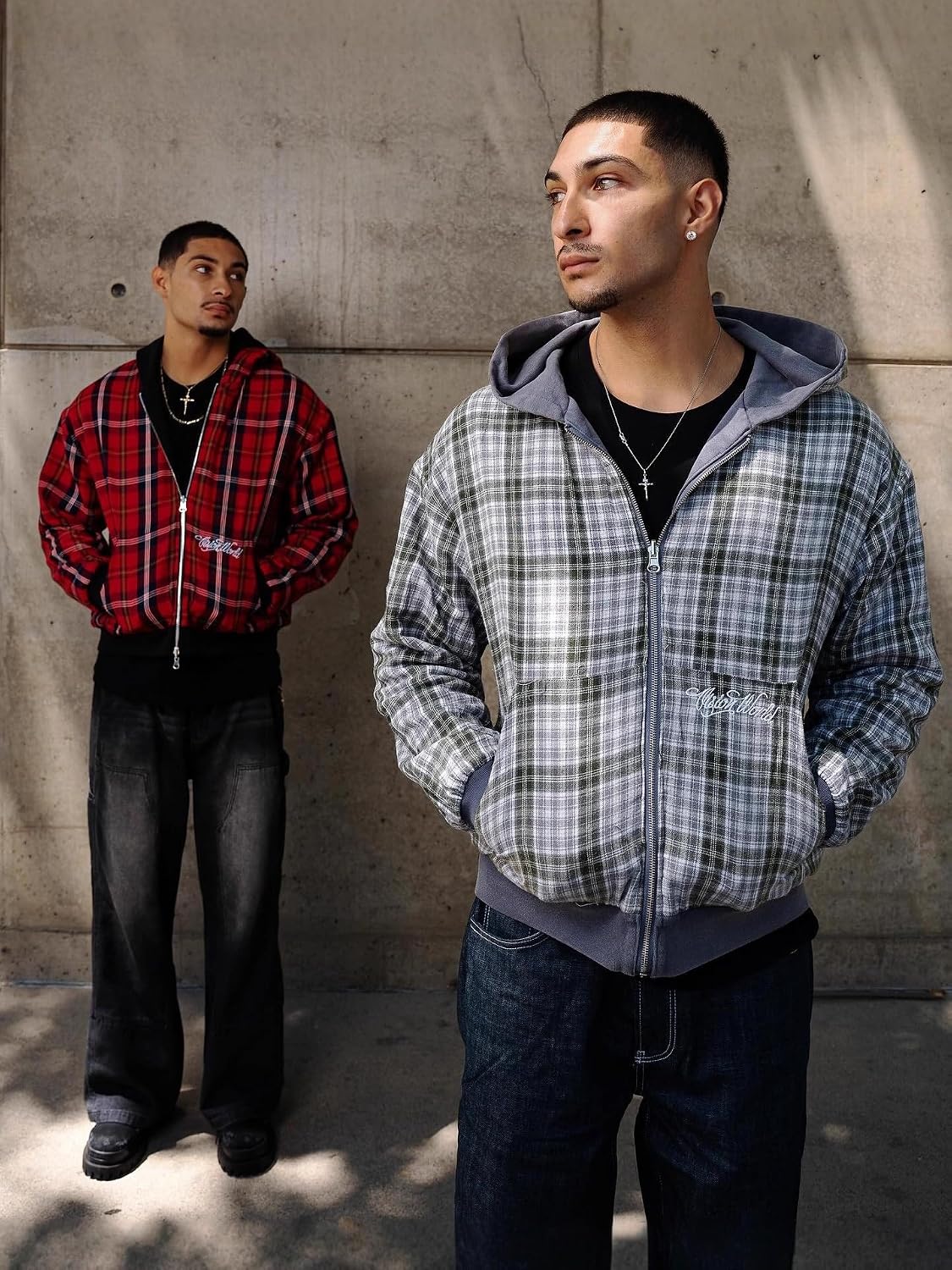 Obenie Men's y2k hoodie, fashionable checkered sportswear, casual jacket